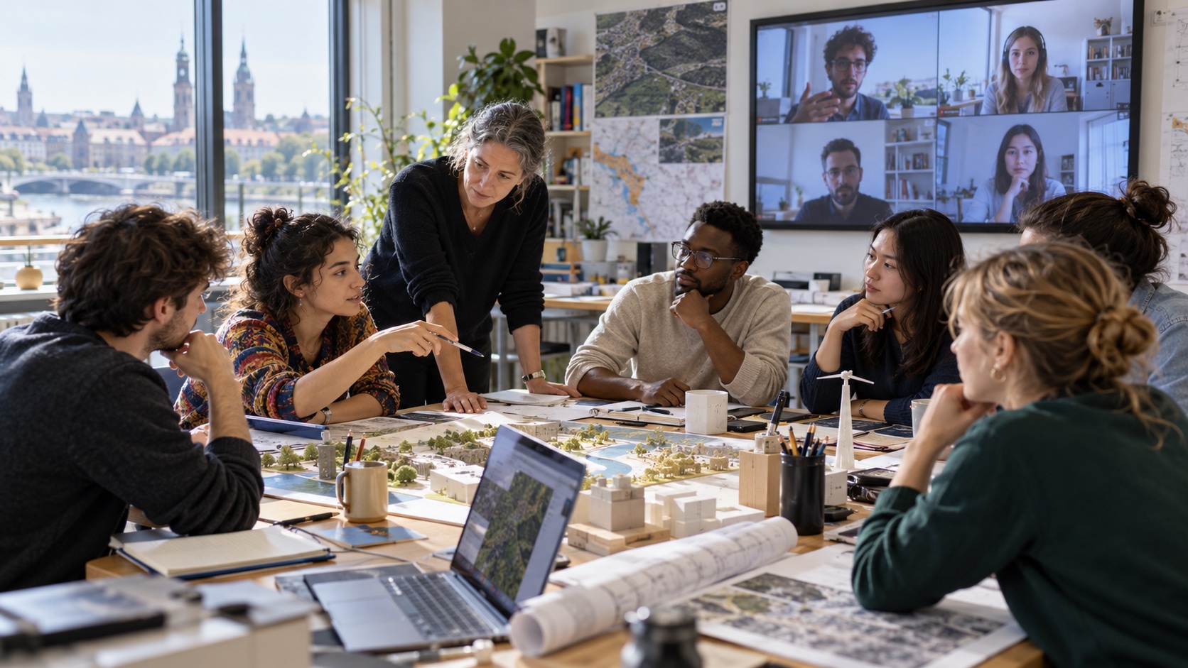 A cross-border university team planning a shared research project with remote partners