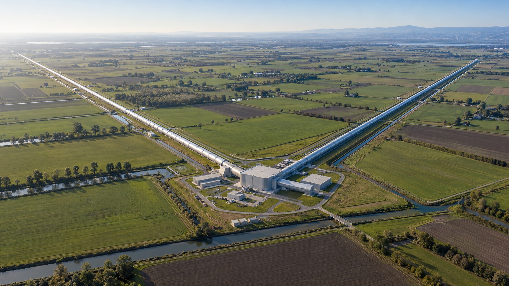 Long perpendicular arms of a gravitational-wave interferometer across the countryside